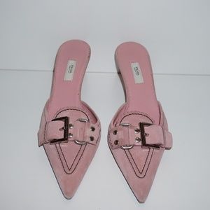 **Authentic**Prada Pink Suede Buckle Mule
